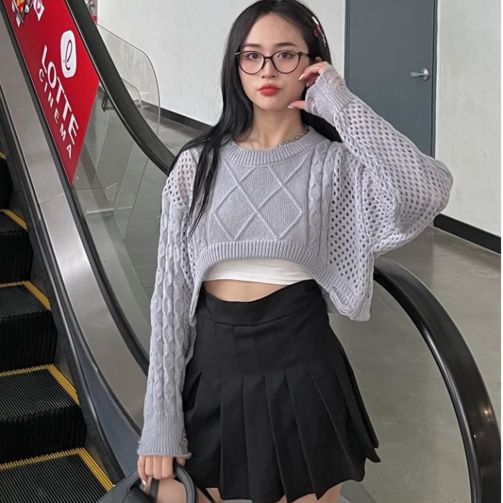 Áo len crotop cổ tròn tay rách - Laddy Store - AolenCrt3667_P0K9