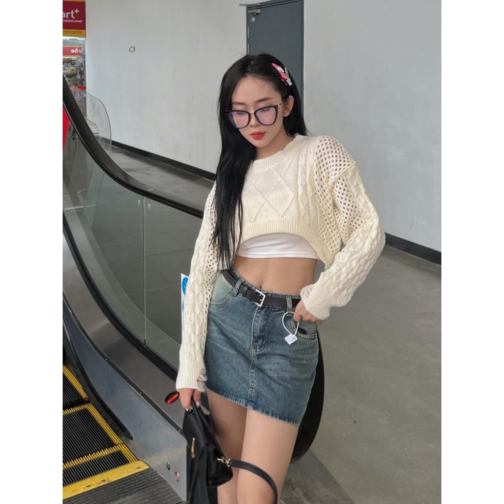 Áo len crotop cổ tròn tay rách - Laddy Store - AolenCrt3667_P0K9