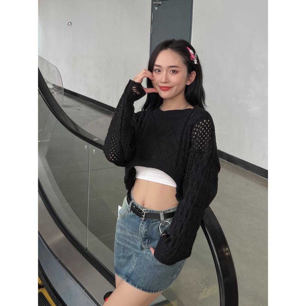 Áo len crotop cổ tròn tay rách - Laddy Store - AolenCrt3667_P0K9