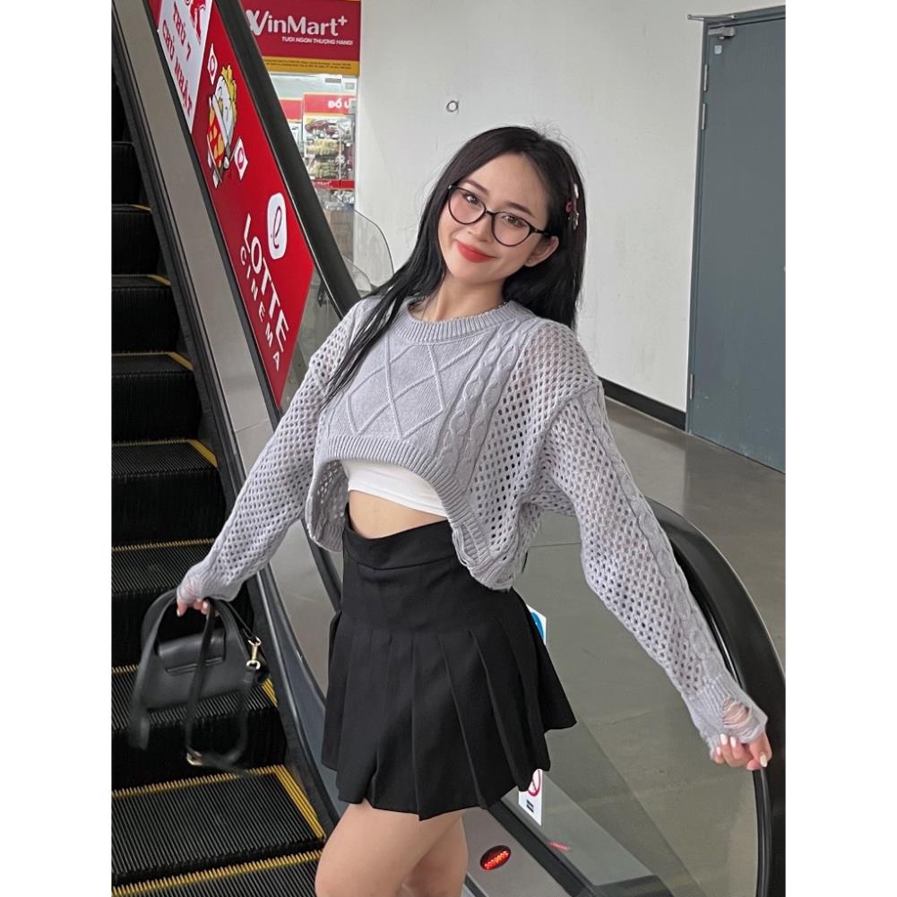 Áo len crotop cổ tròn tay rách - Laddy Store - AolenCrt3667_P0K9