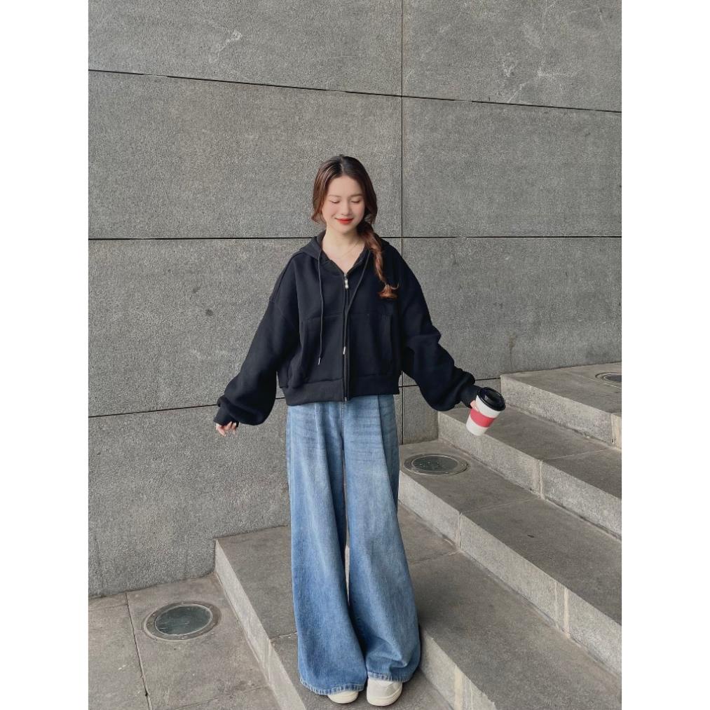 ÁO KHOÁC hoodie kéo khoá croptop basic - LADDYSTORE - Aokhoacni003_P6K9