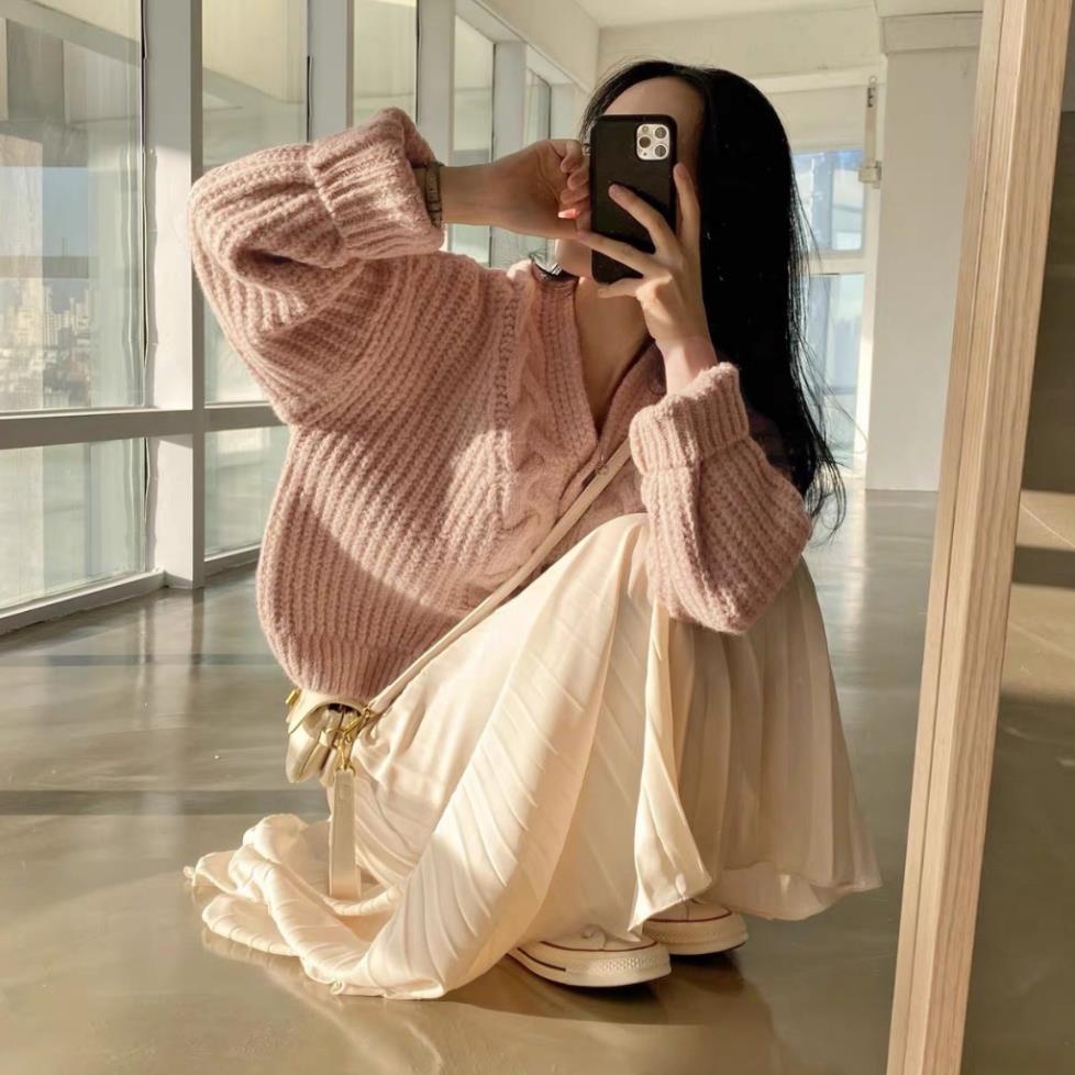 Áo len cadigan vặn thừng cúc đen  Aocadigan4353_P0K19 Laddy Store