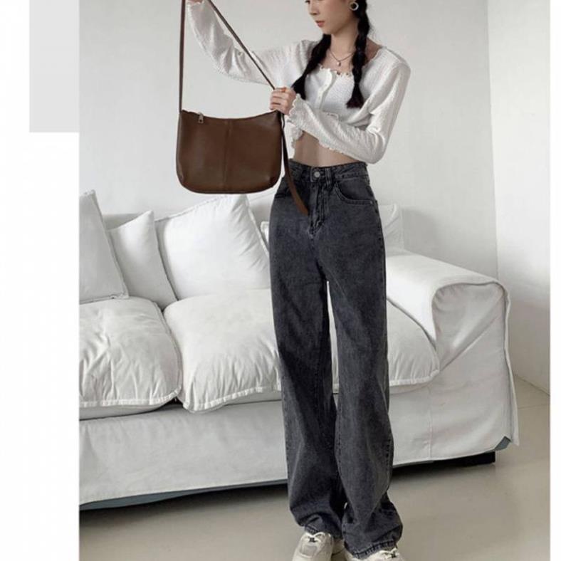 QUẦN BÒ suông màu xám tro ống rộng phong cách Ulzzang - LADDYSTORE - QuanJeansuong9875_P7K6