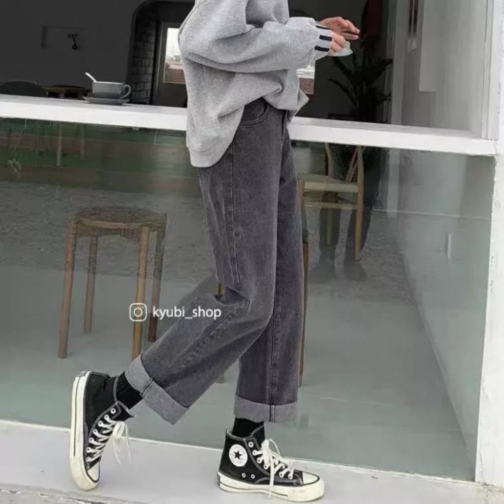 QUẦN BÒ suông màu xám tro ống rộng phong cách Ulzzang - LADDYSTORE - QuanJeansuong9875_P7K6