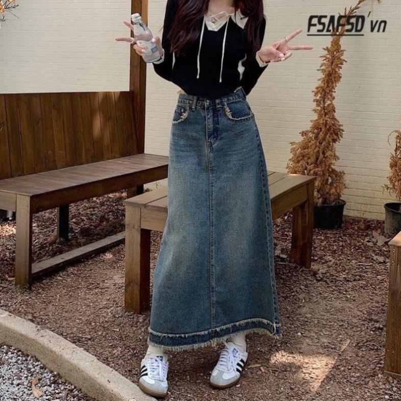 CHÂN VÁY jeans dáng dài tua rua - Laddy Store - Cv6877/P0k40