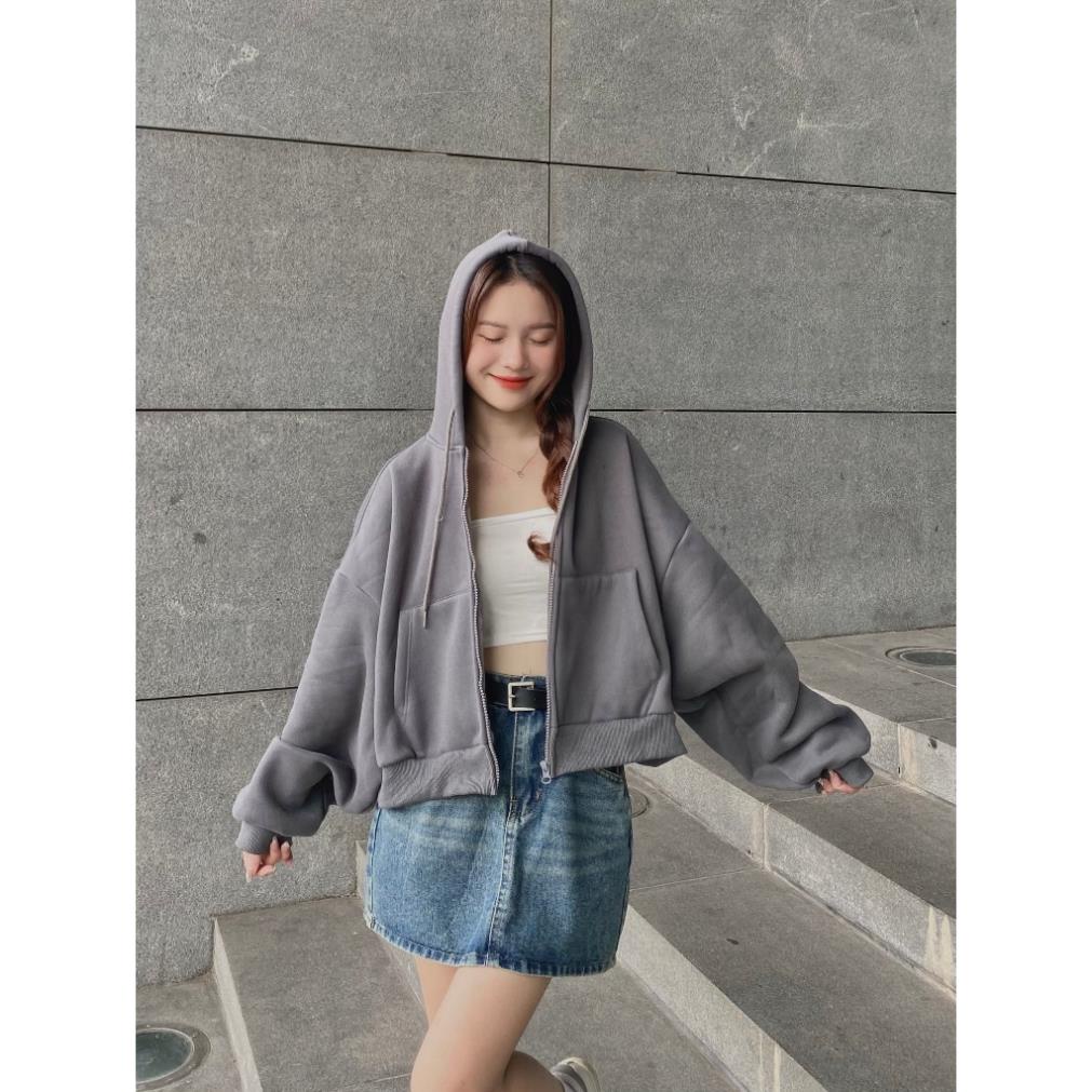 Áo khoác hoodie kéo khoá croptop basic - . - Aokhoacni003_P6K9