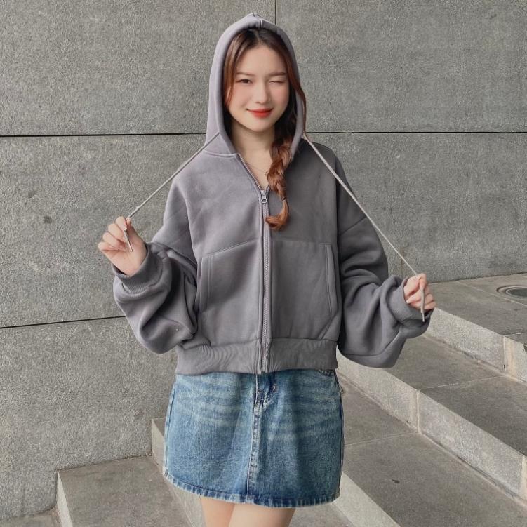 Áo khoác hoodie kéo khoá croptop basic - . - Aokhoacni003_P6K9