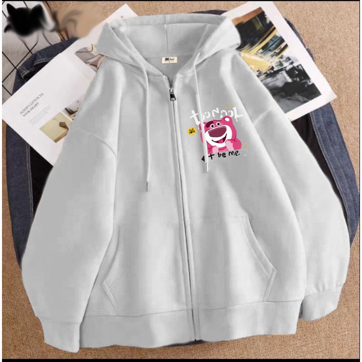 Áo khoác gấu dâu be me cho bé gái chất nỉ phom rộng size từ 9 đến 65kg