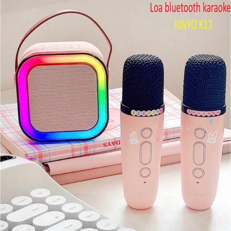 Loa bluetooth karaoke Kinyo K12 tặng kèm 2 mic và sticker,loa karaoke không dây âm thanh bass hay cùng đèn led có BH