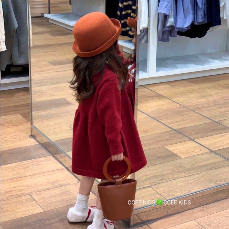 Váy len tăm dáng babydoll cho bé gái đỏ thắm xinh xắn size đại 10-32kg Đầm bé gái dài tay thu đông Kittenbabyshop