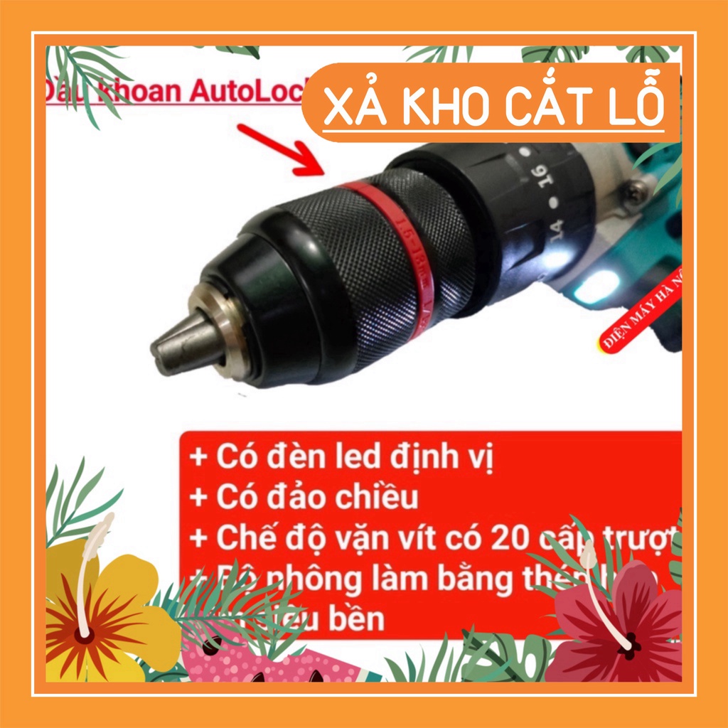 Máy Khoan Pin Makita Không chổi than - Có búa - Khoan 3 tác dụng 13mm - Khoan Pin Makita 199V khuyến mãi kè