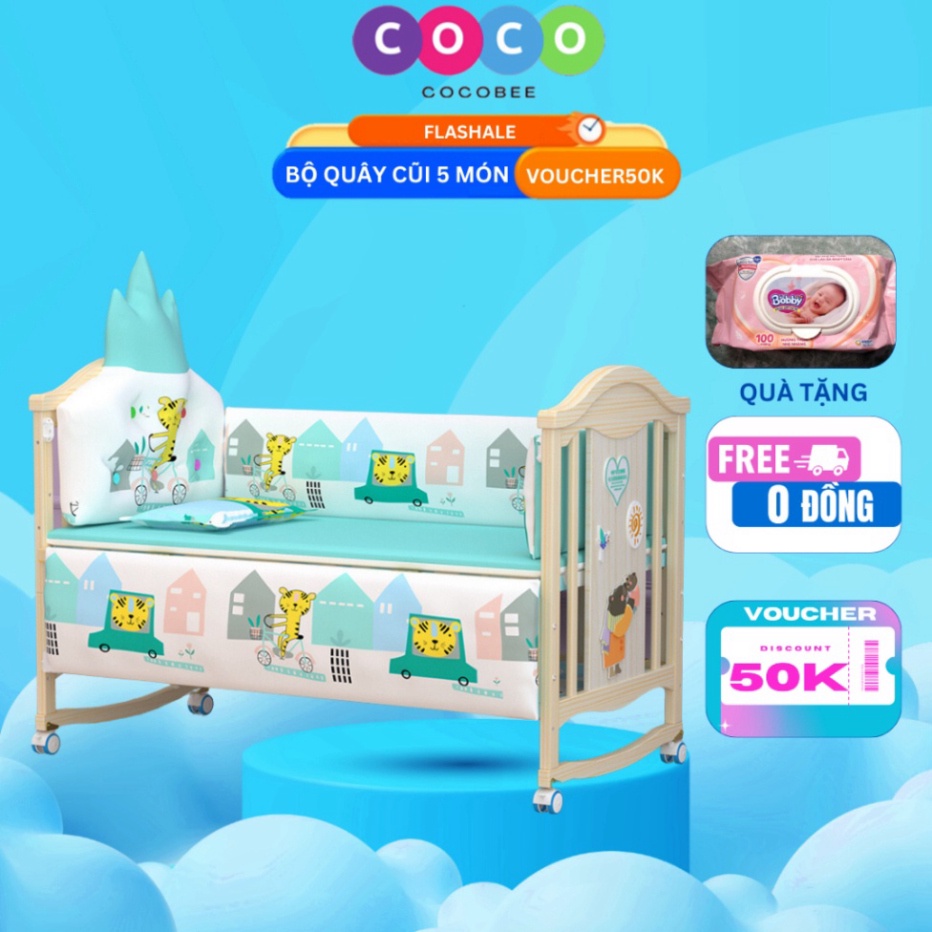 Bộ quây cũi trẻ em COCOBEE, quây cũi cotton cao cấp loại 1 có thể tháo rời và giặt được giúp bảo vệ bé