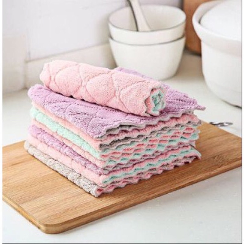 Combo 10 khăn lau bếp , khăn lau tay 2 mặt siêu thấm, khăn lau đa năng giá rẻ, có thể giặt, tái sử dụng, hút nước
