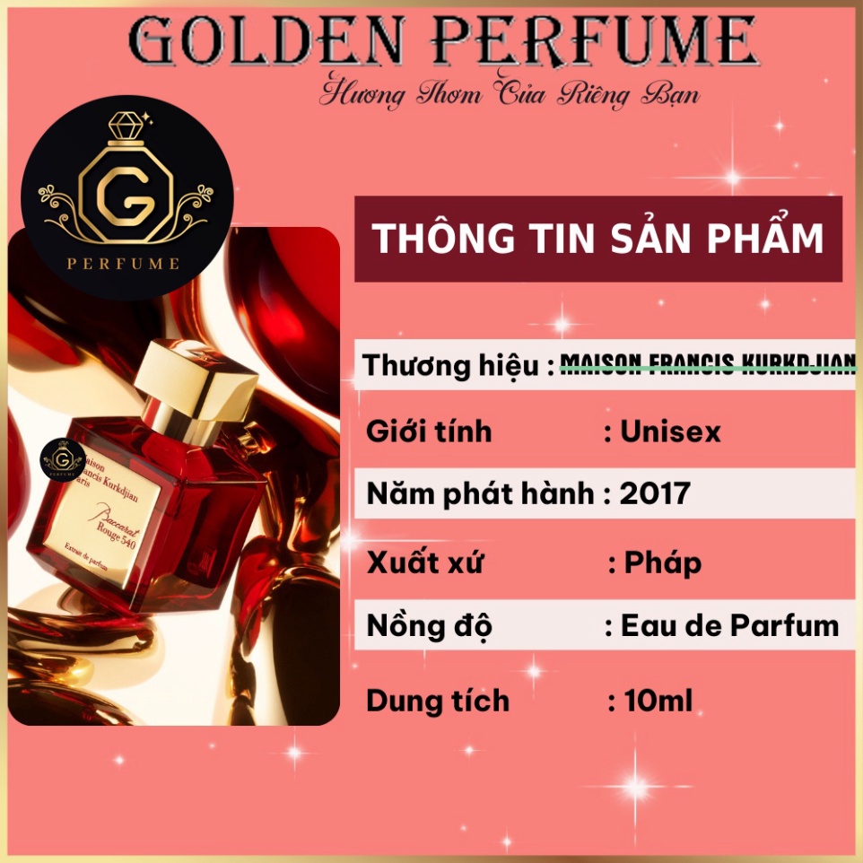 MFK Baccarat Rouge 540 edp chính hãng chiết 10ml chiết nữ cao cấp hương hoa cỏ ngọt ngào