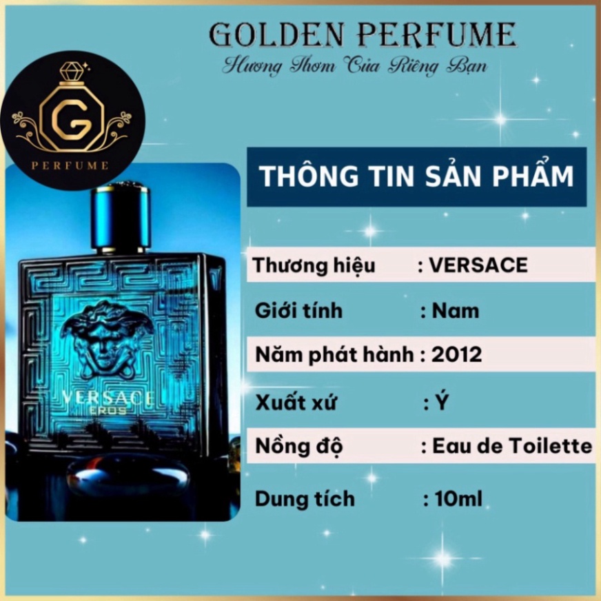 Nước Hoa Nam - VERSACE EROS thu hút nam tính, chính hãng chiết 10ml - Golden Perfume