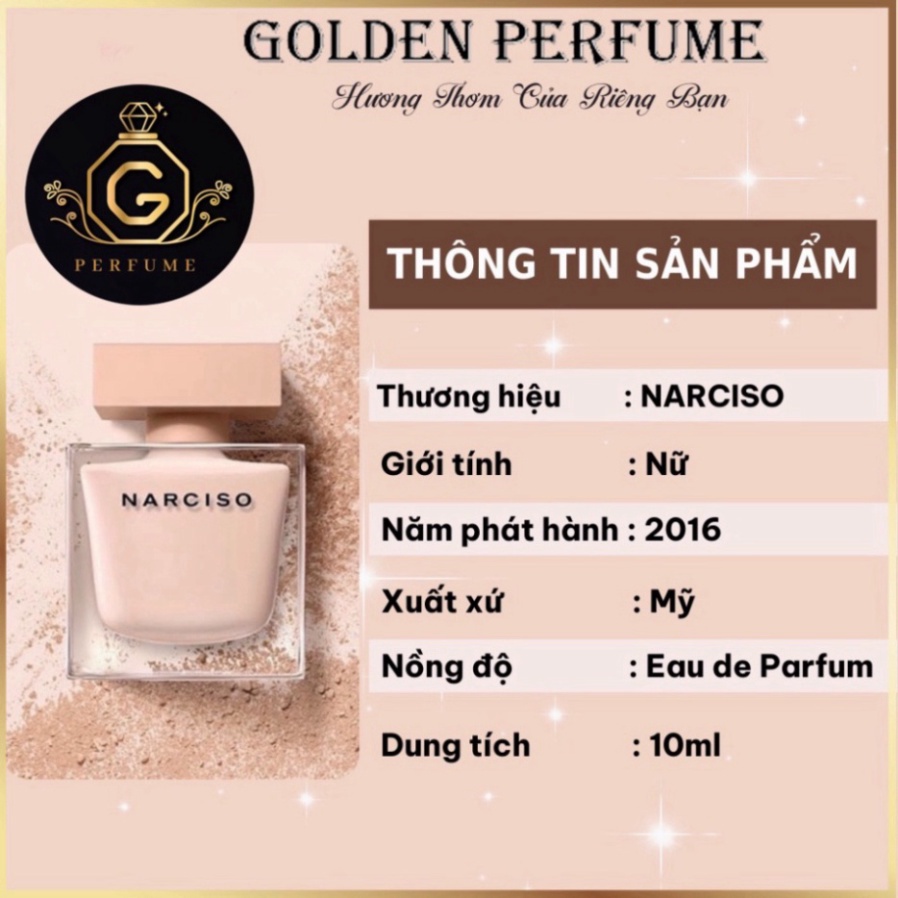 Nước Hoa Nữ - Narciso Poudree edp, nar hồng lùn, chính hãng chiết 10ml - Golden Perfume