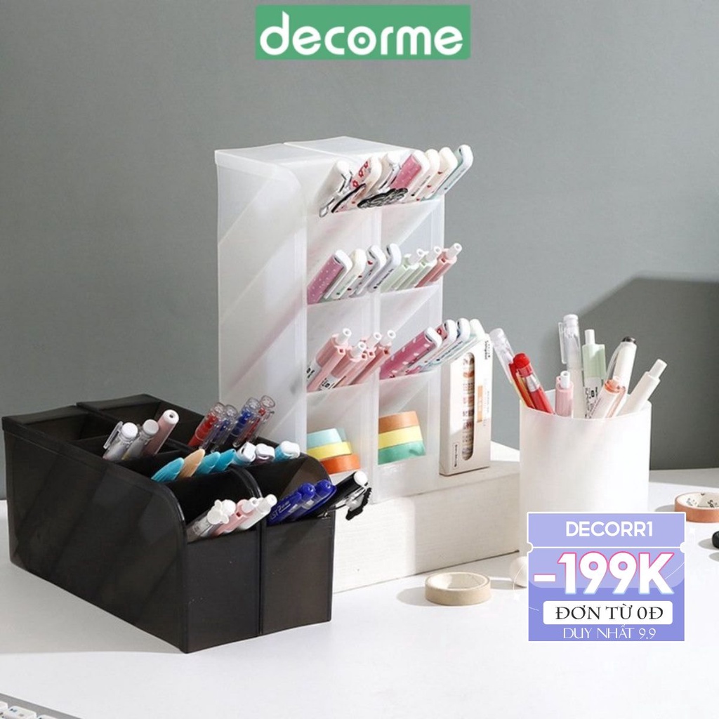 Kệ đựng bút DecorMe ống đựng bút 4 ngăn basic BW hộp cắm bút để bàn nhiều ngăn đa năng Muji văn phòng phẩm
