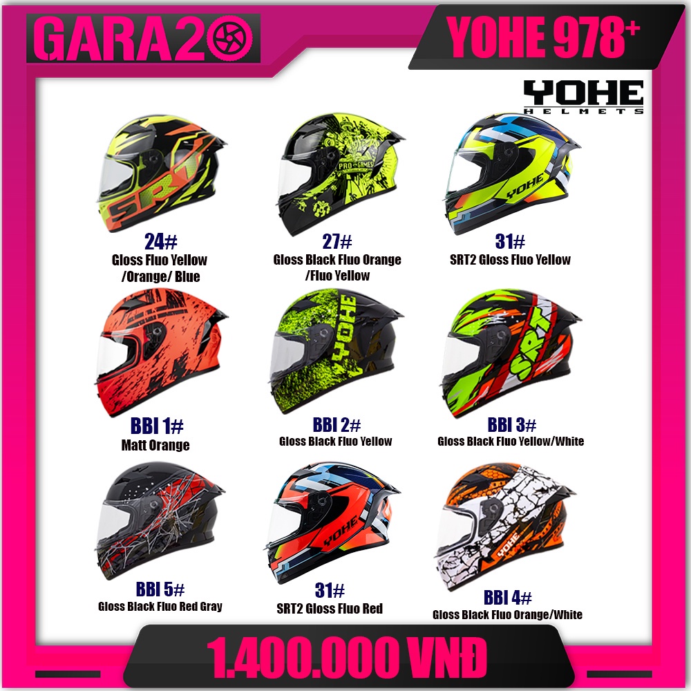 Mũ bảo hiểm fullface YOHE 978 plus (9 màu) - GARA20