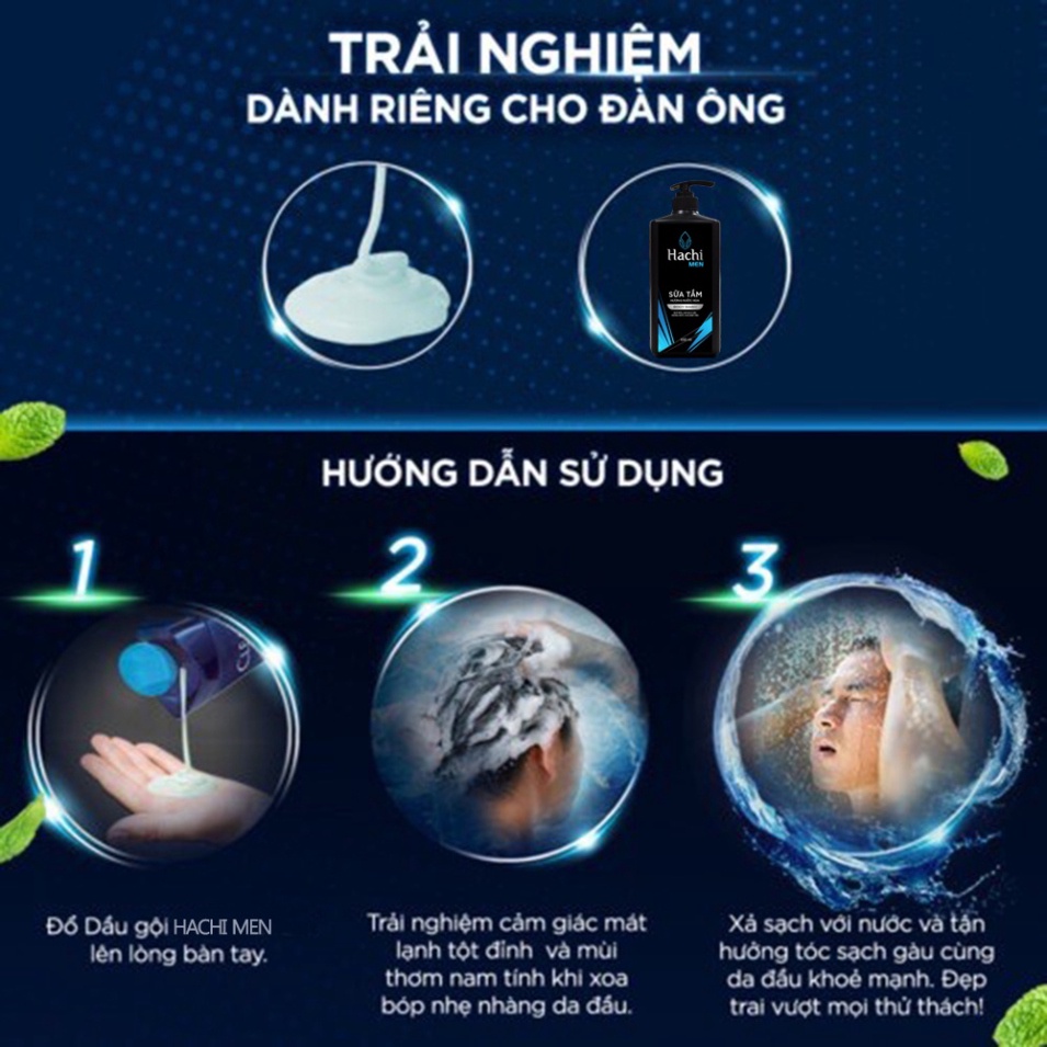 Combo Dầu Gội + sữa tắm Hachi Men Hương Nước Hoa cao cấp 650g/chai chiết xuất từ Hoắc hương & Gỗ tuyết tùng Hot