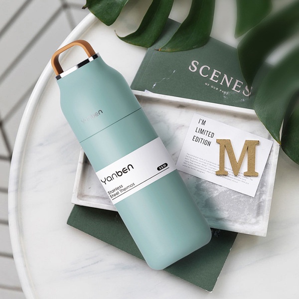 ♭Ikea Bình Nước Giữ Nhiệt Bằng Thép Không Gỉ Hai Lớp In logo✲