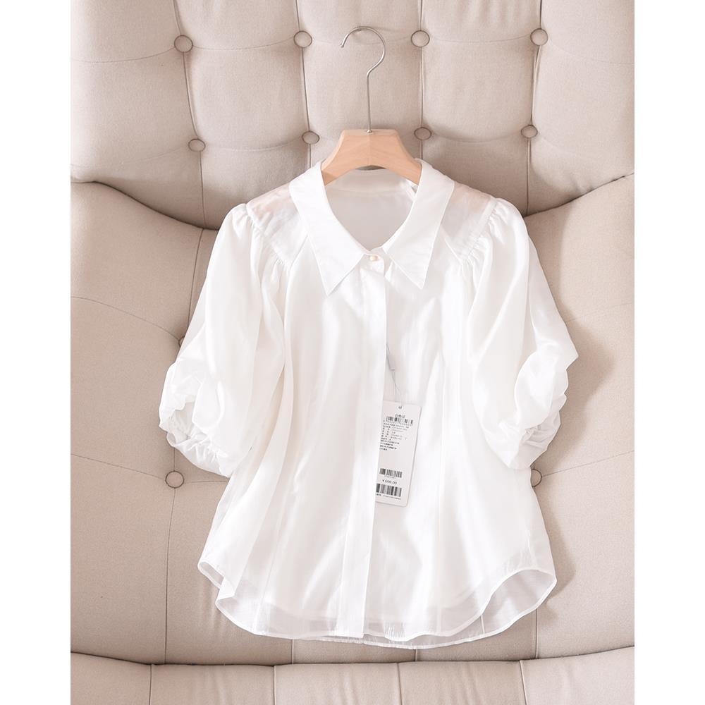 Áo Sơ Mi Mỏng Dáng Rộng Tay Phồng Phối Một Hàng Nút Thời Trang