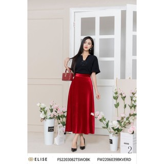 Chân váy nhung đỏ xẻ lệch thiết kế Elise FW2206039BKVERD