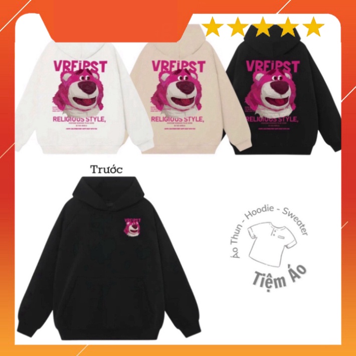 Áo Hoodie Gấu Dâu Lotso, chất nỉ bông Hàn ấm áp, form rộng cao cấp, cho nam nữ, Unisex