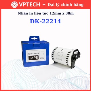 Nhãn in Brother DK-22214 nhãn in liên tục chữ đen nền trắng 12mm x 30m - Hàng chính hãng