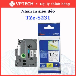 Nhãn siêu dính chống nước chịu nhiệt Brother TZE-S231 / Chữ đen, nền trắng / Khổ 12MM - Hàng chính hãng