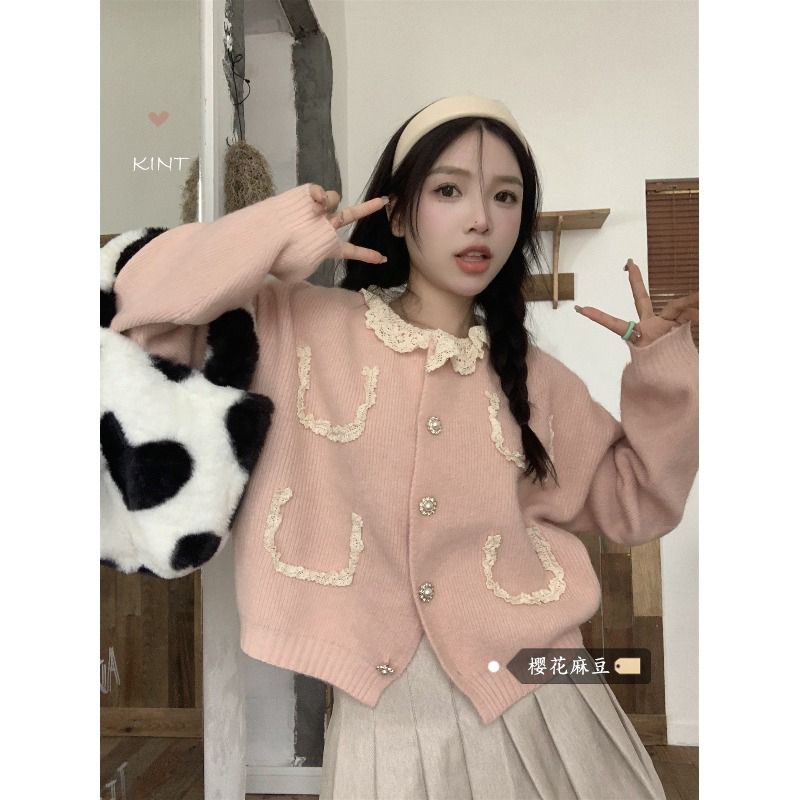 Áo Khoác sweater Mùa Thu Đông Kiểu Mới Ngọt Ngào Có Cổ Ren Cho Nữ