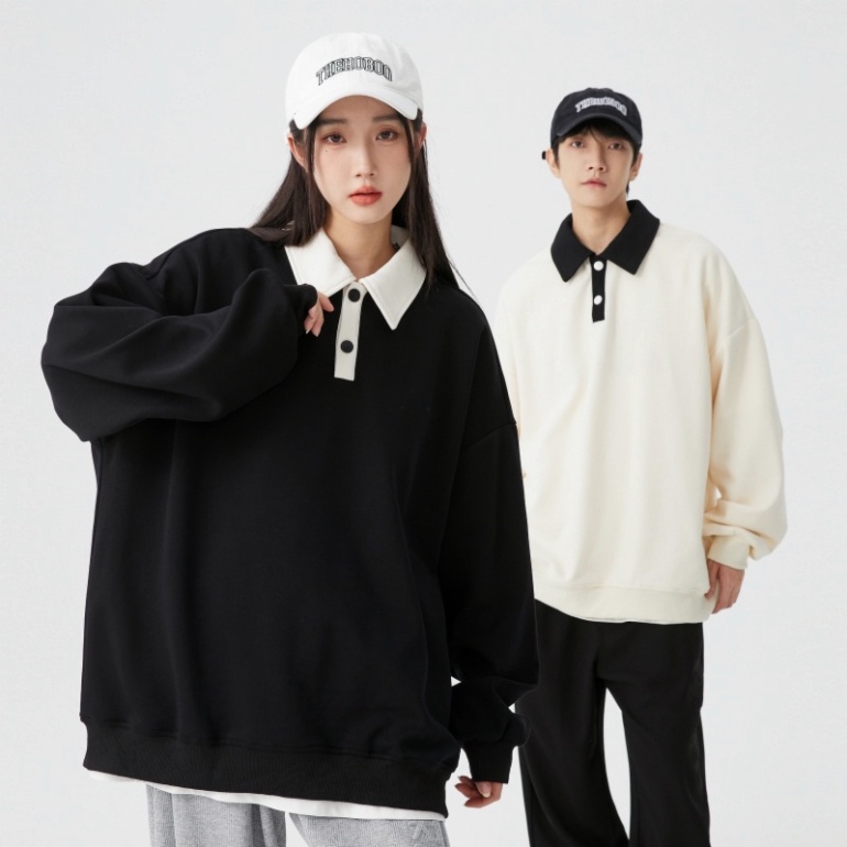 GAR Áo sweater thiết kế polo unisex - Áo dáng rộng cổ bẹ dài tay Ulzzang unisex | BigBuy360 - bigbuy360.vn