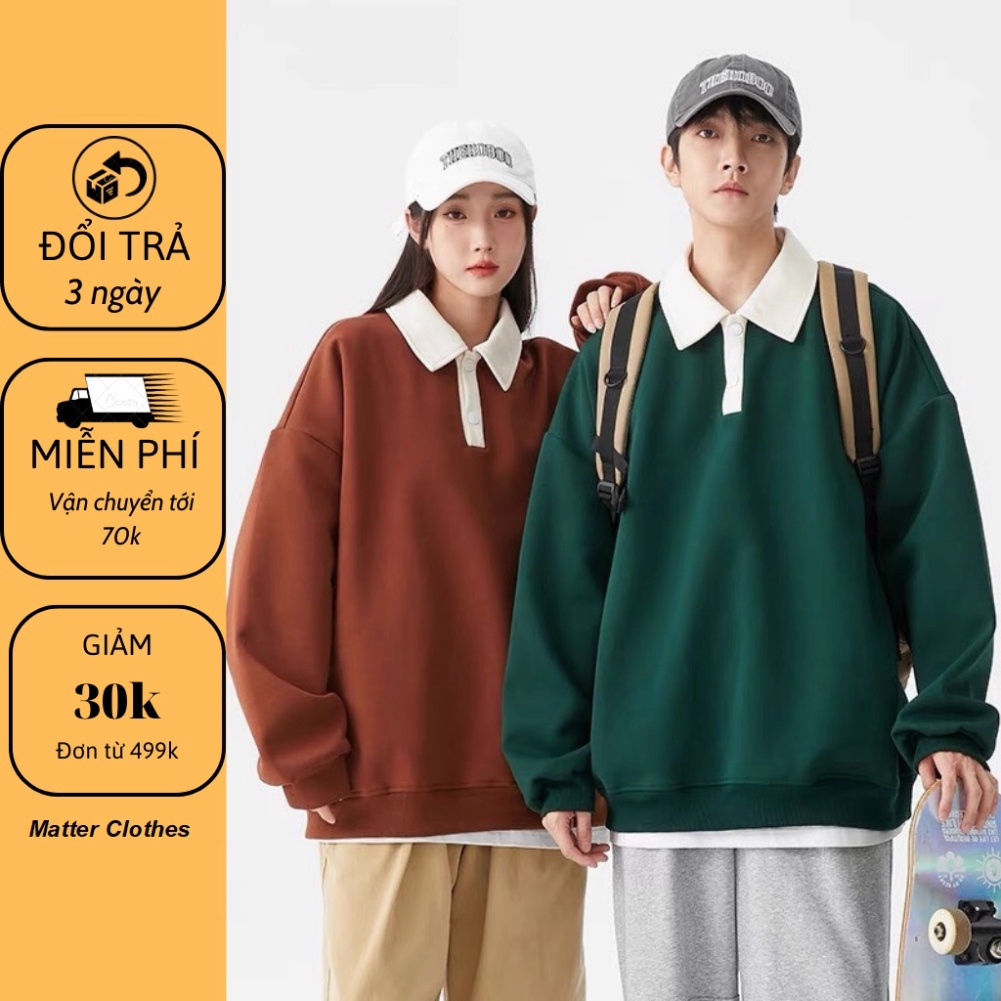 GAR Áo sweater thiết kế polo unisex - Áo dáng rộng cổ bẹ dài tay Ulzzang unisex | BigBuy360 - bigbuy360.vn