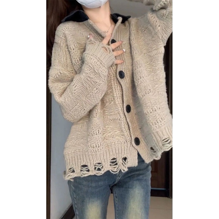 Jiashucheng Áo Khoác cardigan Dệt Kim Phối Màu Tương Phản Thời Trang Thu Đông Phong Cách Hàn Quốc Cho Nữ