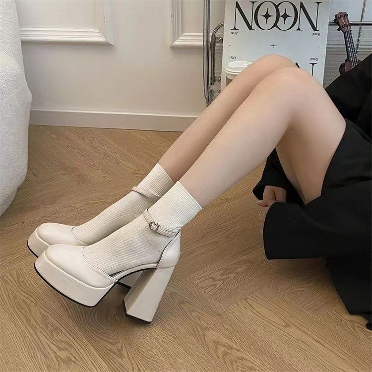 Giày Cao Gót Dép Mary Jane Nữ Đế Dày Chống Thấm Nước Hàn Quốc
