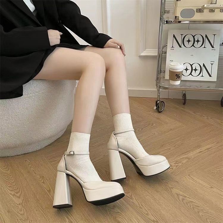 Giày Cao Gót Dép Mary Jane Nữ Đế Dày Chống Thấm Nước Hàn Quốc