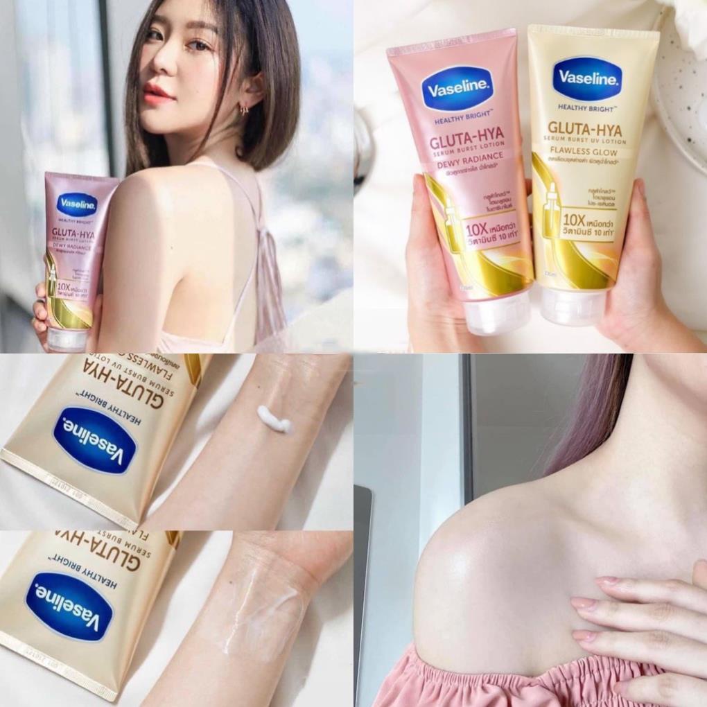 Sữa dưỡng thể Vaseline Healthy Bright Gluta HYA Serum Burst Lotion 10X Thái Lan 330ml da mờ thâm, bật tone trắng sáng
