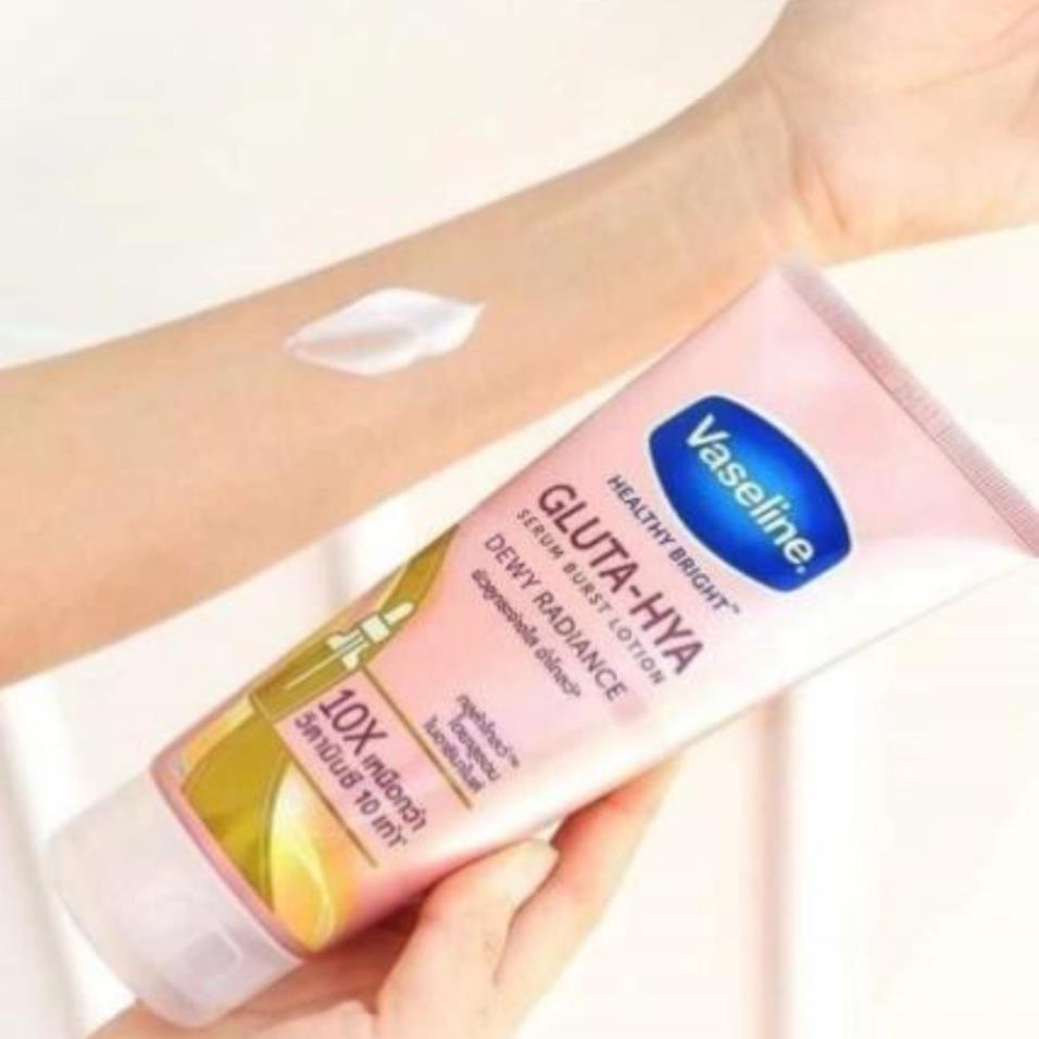 Sữa dưỡng thể Vaseline Healthy Bright Gluta HYA Serum Burst Lotion 10X Thái Lan 330ml da mờ thâm, bật tone trắng sáng