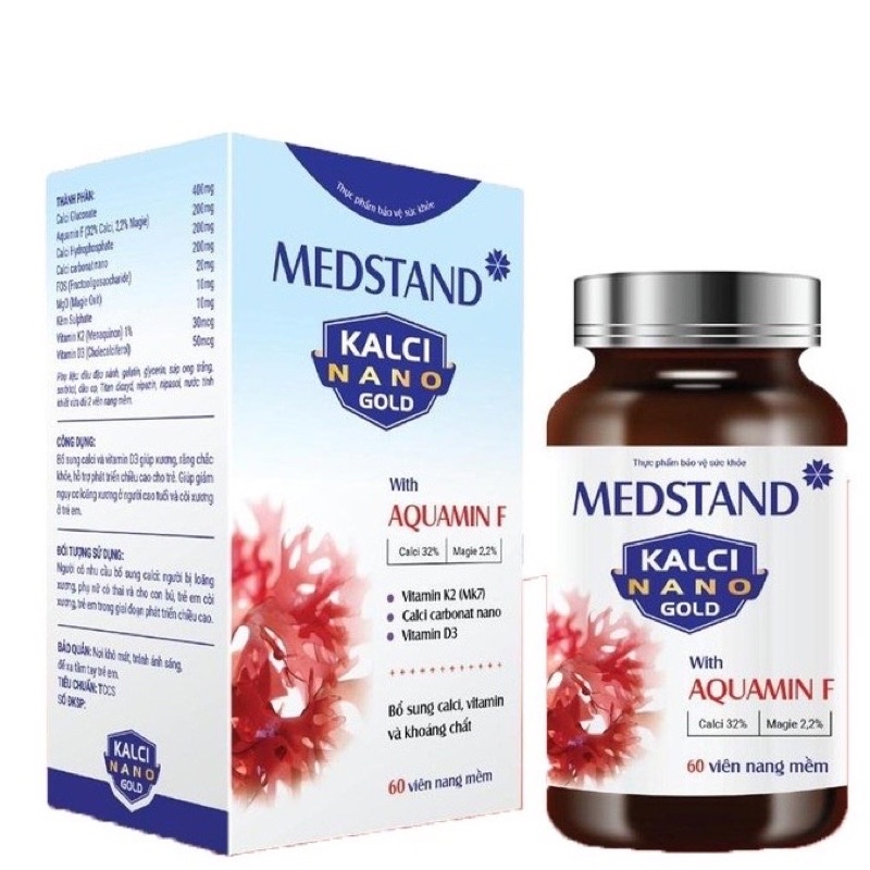 Viên uống Bổ sung Calci và Vitamin D3 Medstand Kalci Nano gold giúp xương, răng chắc khỏe, phát triển chiều cao cho bé