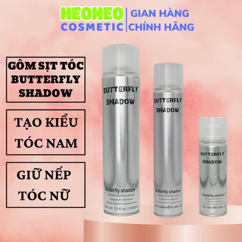 Gôm xịt tóc Butterfly Shadow 150ml 320ml 600ml Chính hãng, Gôm bạc xịt tóc mềm tạo phồng giữ nếp tạo