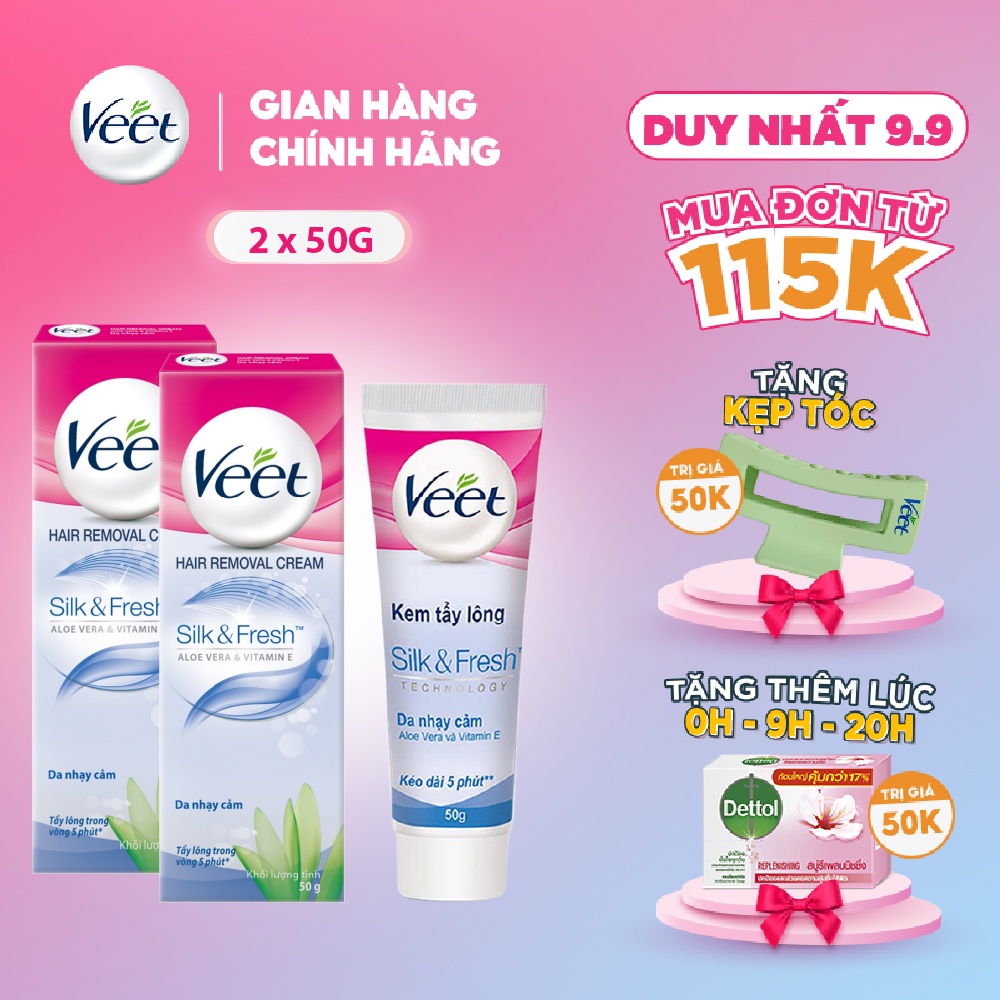 Combo 2 Kem tẩy lông cho da nhạy cảm Veet Silk Fresh 50g/tuýp