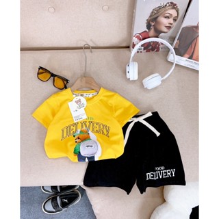 <10-20kg> Set bộ bé trai, bộ cotton áo cộc tay in hình gấu dễ thương, thấm hút mồ hôi cực tốt cho bé đi học