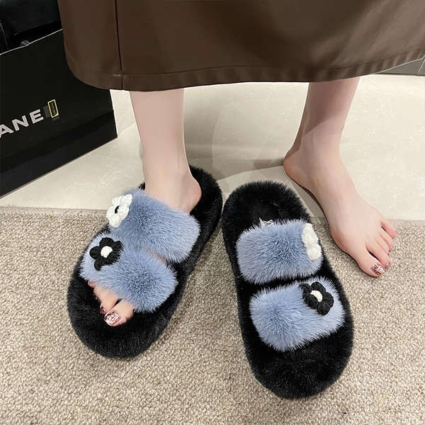 Giày Lông Xù Đế Dày Đính Hoa Nhỏ Dễ Thương Thời Trang Thu Đông 2023 Cho Bạn Gái