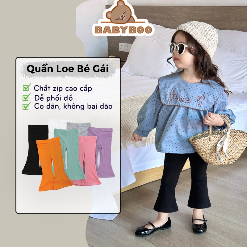 Quần Legging Dài Bé Gái Ống Loe Vải Zip Co Dãn Mạnh, Dễ Phối Đồ - BabyBoo - T2