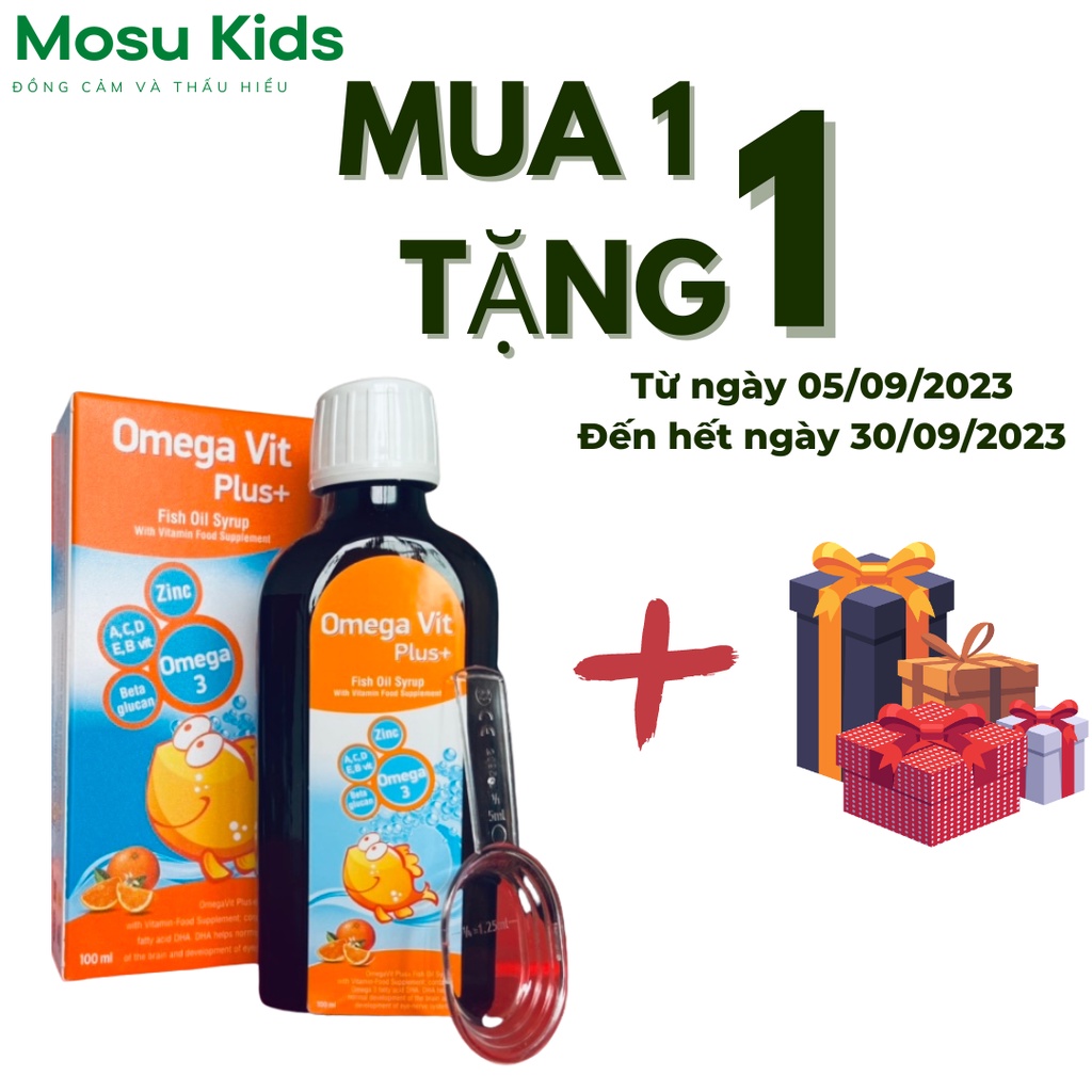 Bổ sung omega và vitamin tổng hợp Omega vit plus giúp phát triễn não bộ và mắt, tăng cường sức đề kháng cho bé lọ 100ml