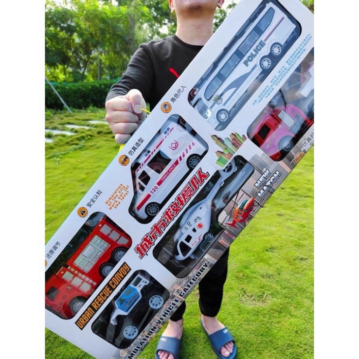 Set 6 xe đồ chơi cho bé, xe ô tô cho bé, xe công trình, cứu hoả, cảnh sát, quân sự SIZE TO - Baby chill