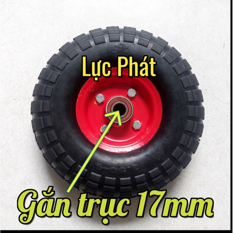 Bánh xe cao su đặc 250mm  có vòng bi gắn trục 17mm