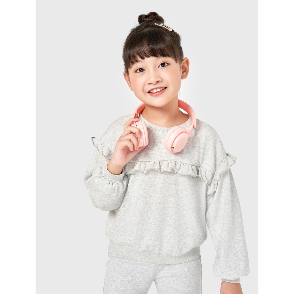 Áo nỉ bé gái CANIFA chất liệu cotton pha dài tay cổ tròn 1TW22W011