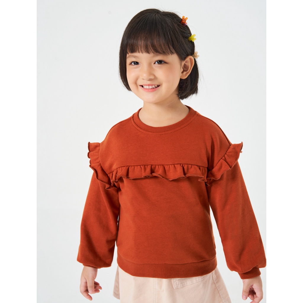 Áo nỉ bé gái CANIFA chất liệu cotton pha dài tay cổ tròn 1TW22W011