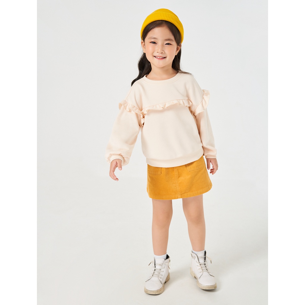 Áo nỉ bé gái CANIFA chất liệu cotton pha dài tay cổ tròn 1TW22W011