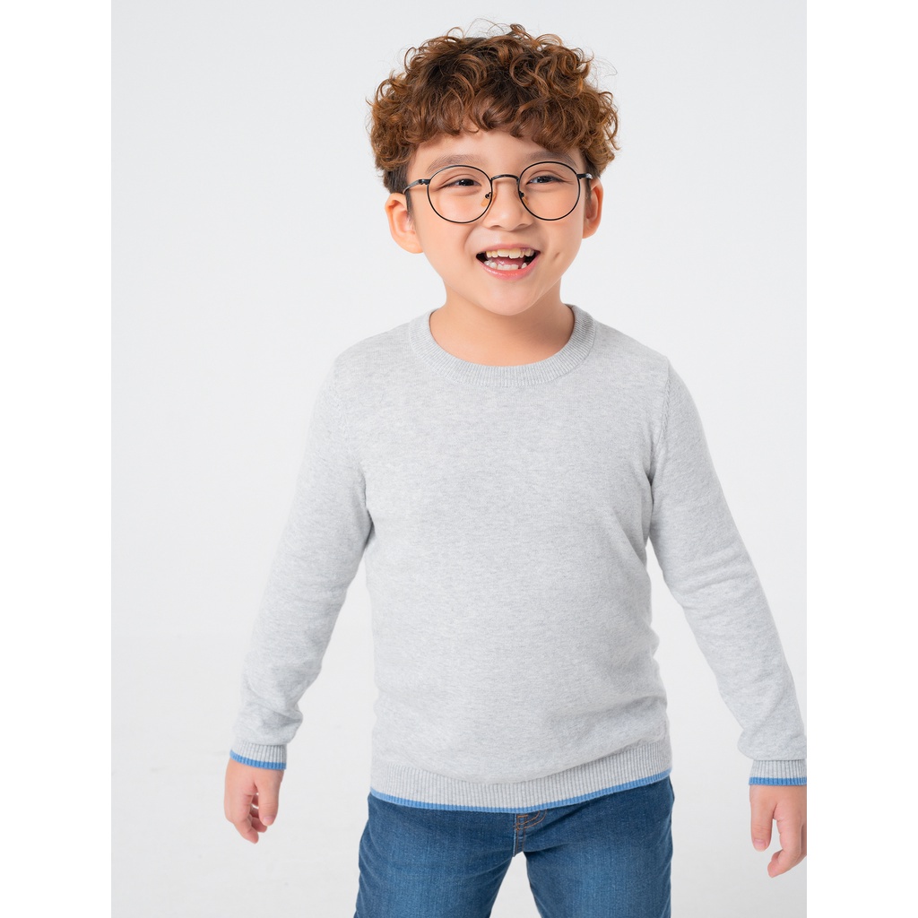 Áo len bé trai CANIFA dải tay cổ tròn cotton mỏng màu đen đỏ xám vàng xanh 2TE22W011